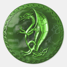 Dragon celtique vert autocollants ronds