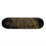 Dragon chinois d'or sur le noir planches à roulettes customisées
