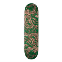 Dragon de cuivre sur la texture de cuir de vert de plateaux de planche à roulettes