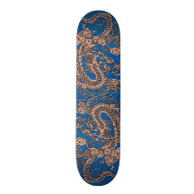 Dragon de cuivre sur la texture en cuir bleue de L Skateoard Personnalisé