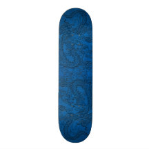 Dragon de relief sur la texture en cuir bleue de L Skateboard