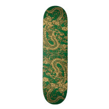 Dragon d'or sur la texture de cuir de vert de pin skateboard customisable