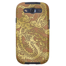 Dragon d'or sur la texture en cuir bronzage coques samsung galaxy s3