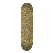 Dragon d'or sur la texture en cuir kaki skateoard personnalisé