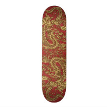 Dragon d'or sur la texture en cuir rouge skateboards personnalisés