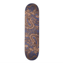 Dragon rose d'or sur la texture bleue de cuir d'ar plateaux de skate