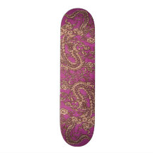 Dragon rose d'or sur la texture en cuir magenta ro skateboard