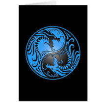 Dragons, bleu et noir de Yin Yang Cartes De Vœux