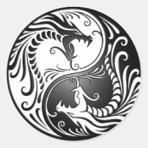 Dragons de Yin Yang Autocollants Ronds