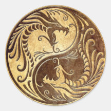 Dragons en pierre de Yin Yang Adhésifs Ronds