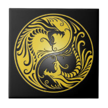Dragons, jaune et noir de Yin Yang Carreaux