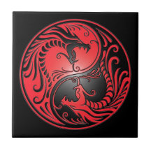Dragons, rouge et noir de Yin Yang Carreaux En Céramique