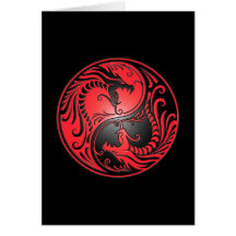 Dragons, rouge et noir de Yin Yang Cartes