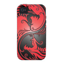Dragons, rouge et noir de Yin Yang Étui iPhone 4/4S