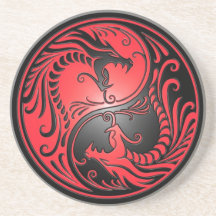 Dragons, rouge et noir de Yin Yang Dessous De Verres