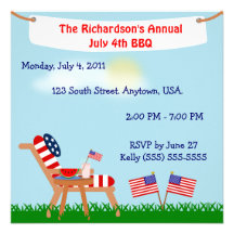 Drapeau américain chaise BBQ du 4 juillet ou du Jo Invitations Personnalisables