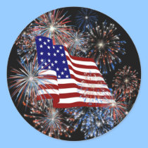 Drapeau américain patriotique et feux d'artifice d autocollants