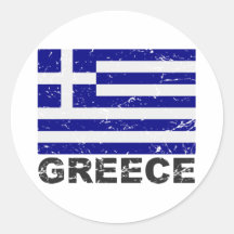 Drapeau de cru de la Grèce Autocollant Rond