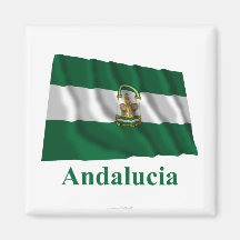 Drapeau de ondulation d'Andalucía avec le nom Aimants Pour Réfrigérateur