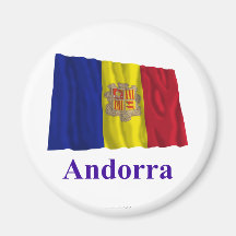 Drapeau de ondulation de l'Andorre avec le nom Aimant Pour Réfrigérateur