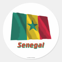 Drapeau de ondulation du Sénégal avec le nom Autocollants Ronds