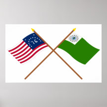 Drapeaux croisés de Bennington et de Newburyport Posters