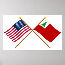 Drapeaux croisés des USA et de la Nouvelle Anglete Posters