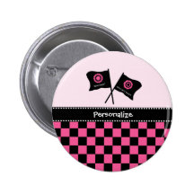 Drapeaux de emballage Checkered Girly avec le nom Pin's Avec Agrafe