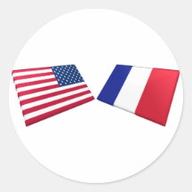 Drapeaux des USA et de la France Autocollants Ronds