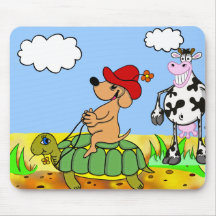 drôles chien, tortue, et vache tapis de souris