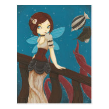 Du ciel - dirigeable de fée de Steampunk Cartes Postales