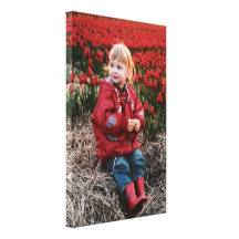 Dutch Girl in Red Tulip Field Canvas Print