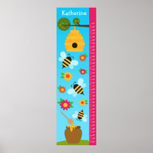 Échelle de croissance d'enfants - abeilles et fleu affiche