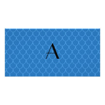 Échelles bleues de dragon de monogramme carte avec photo