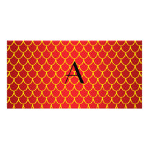 Échelles rouges de dragon de monogramme photocartes personnalisées