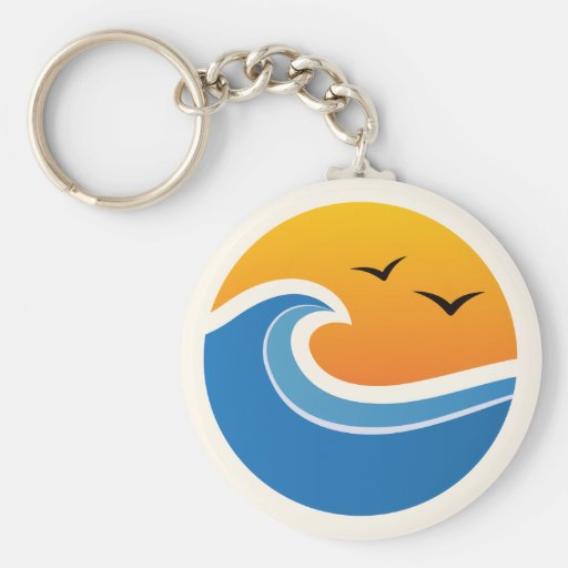 Échouez la vague tropicale avec des oiseaux sur le porte-clef