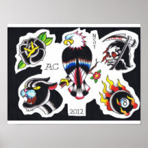 éclair de tatouage de vieille école par Adam Caudi Posters