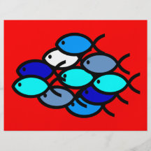 École des symboles chrétiens de poissons - bleu et prospectus avec motif