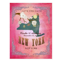 Économies de rose la date - carte de NY avec de be Carte Postale