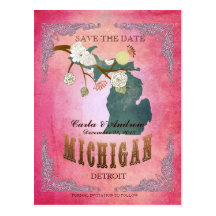 Économies de rose la date - carte du Michigan avec Carte Postale