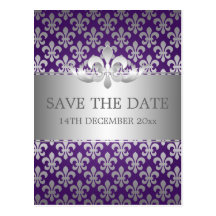 Économies élégantes la date Fleur De Lis Purple Carte Postale