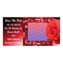 Économies florales de mariage de rose rouge le car cartes de vœux avec photo