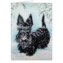 Écossais Terrier dans la neige en baisse Carte De Vœux