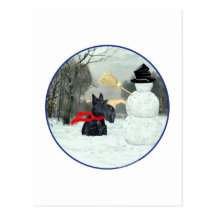 Écossais Terrier et bonhomme de neige Cartes Postales