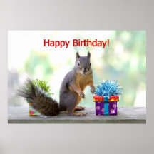 Écureuil de joyeux anniversaire affiche