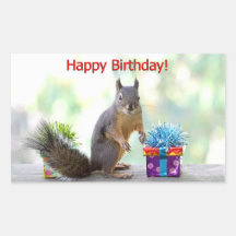 Écureuil de joyeux anniversaire stickers en rectangle
