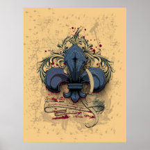 Effets bleus de grunge en métal de fleur-De-lis de Posters