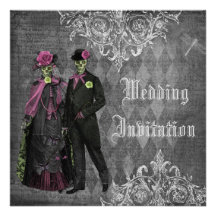 Elegant Gothic Bride & Groom Skeletons Wedding Custom Invitation