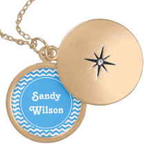 elegant, trendy, bright sky blue chevron monogram pendants