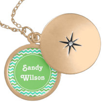 elegant, trendy green chevron zigzag  monogram jewelry